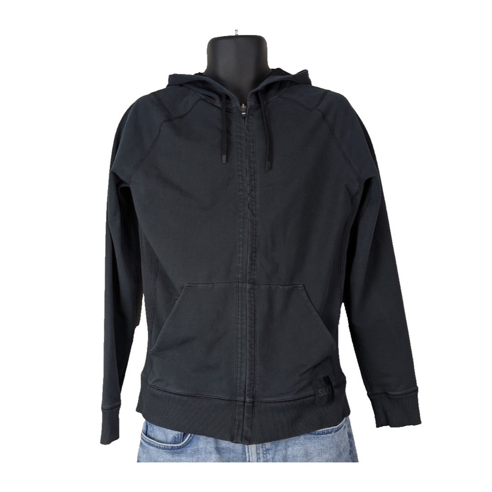 Saxx Down Time Full Zip Hoodie Black Mens Size Small Athleisure Waffle Lining